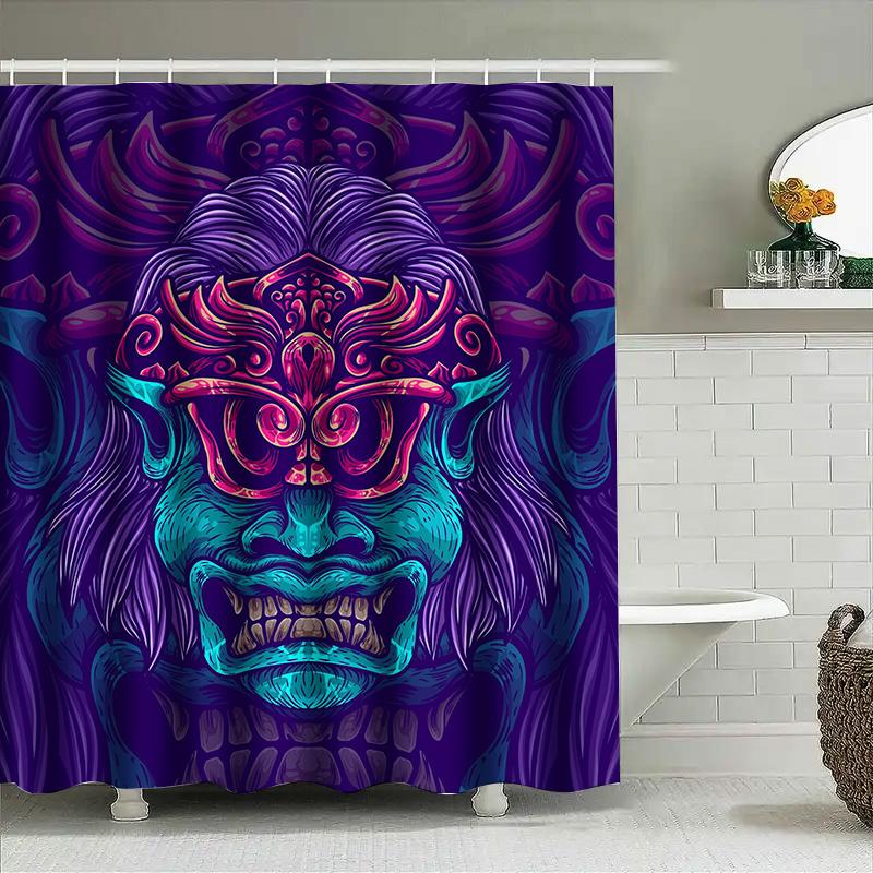 

Tuniu Cool Japanese Oni Demon Face Shower Curtain Scary Gothic Wall Decor For Bathroom Unique Art W60H190(CM)-1 Pcs