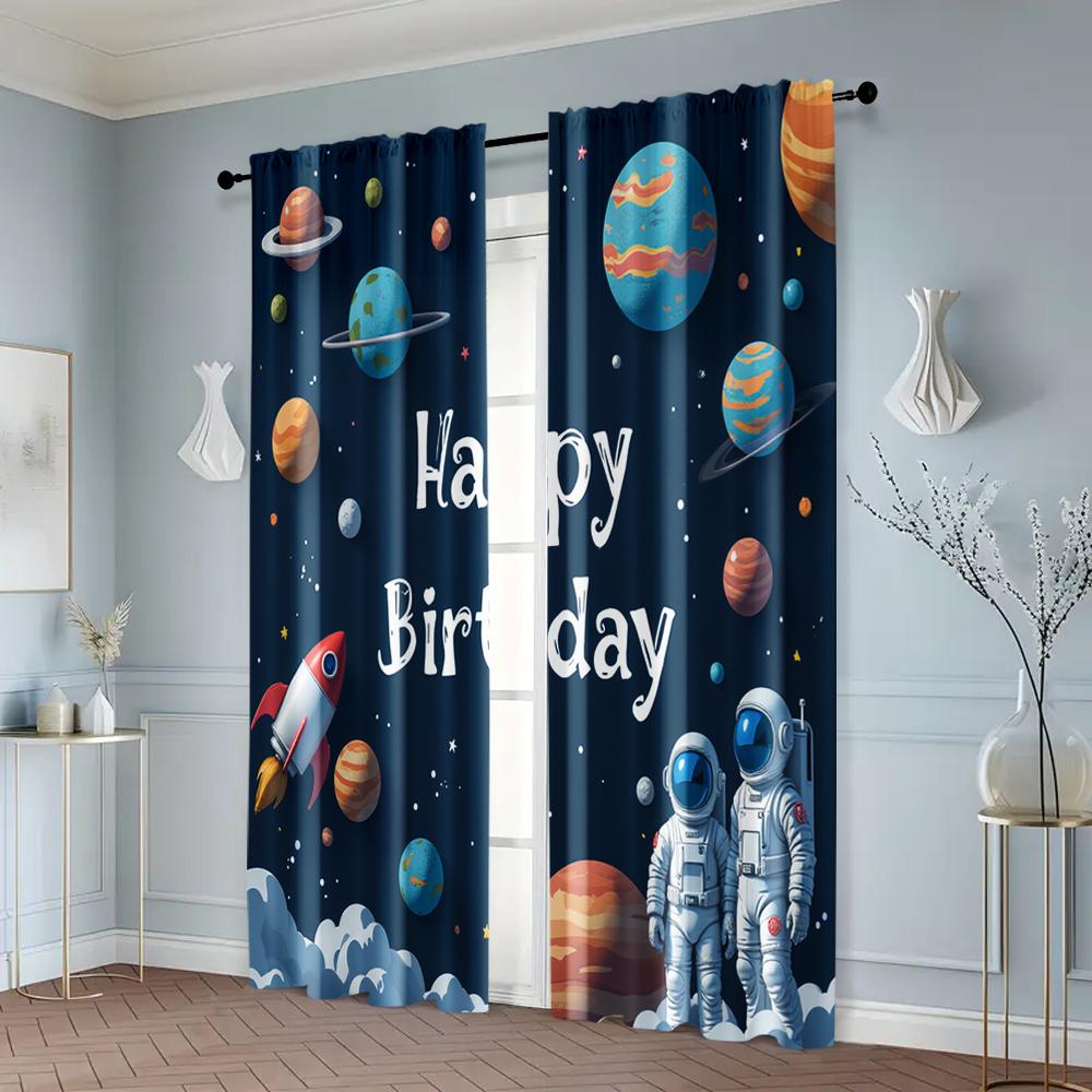 2pcs   Curtain Popular Astronaut Birthday Versatile Polyester (without rod) Art Deco Festive Use for Living Room   Bedroom