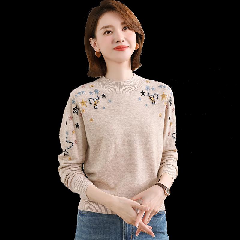 Damski sweter z okrągłym dekoltem z mieszanki kaszmiru, można prać w pralce