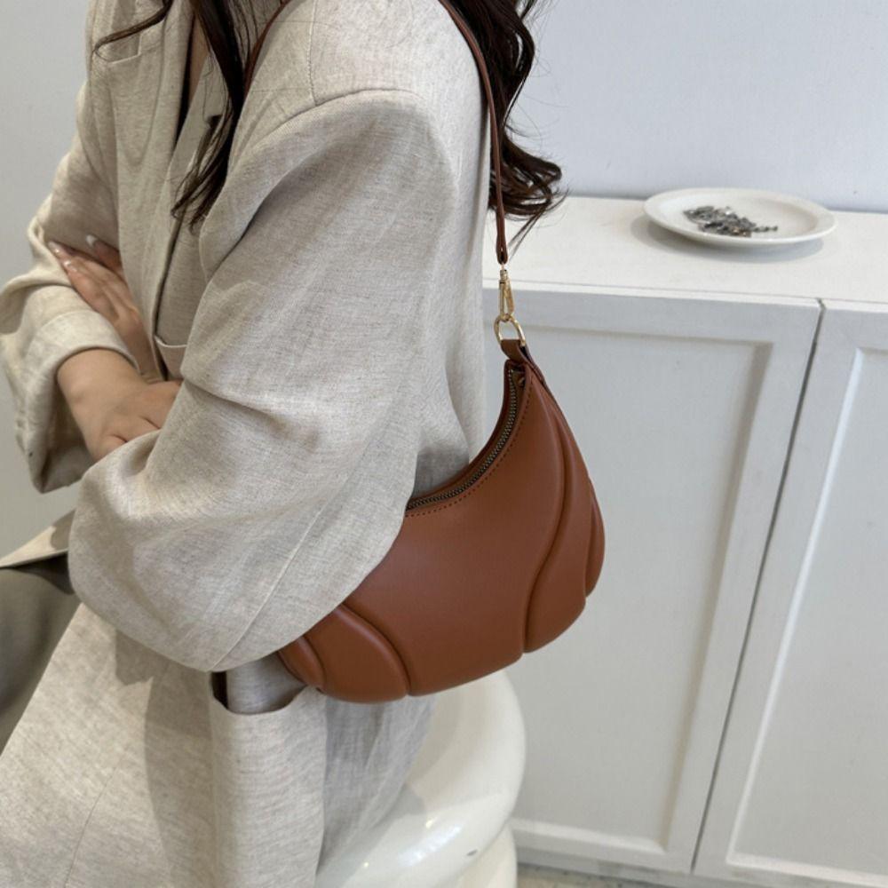 Tote Pu Leather Handbag Pu Leather Underarm Bag Simple Crescent Bag  Travel