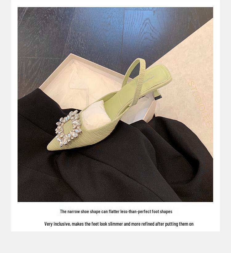2024 Summer Wizard of Oz Rhinestone Buckle Pointed Toe Backless Heels - Women's One-Strap Closed Sandals