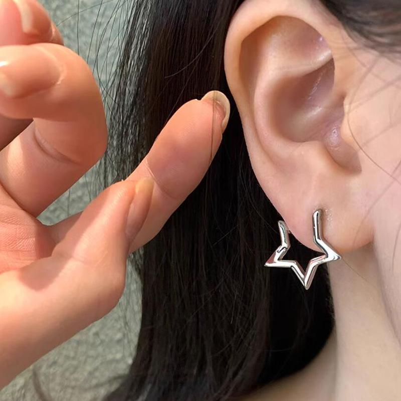 Exquisite 3D Hollow Star Earrings for Women - Versatile and Elegant Pastel Five-Pointed Star Design.