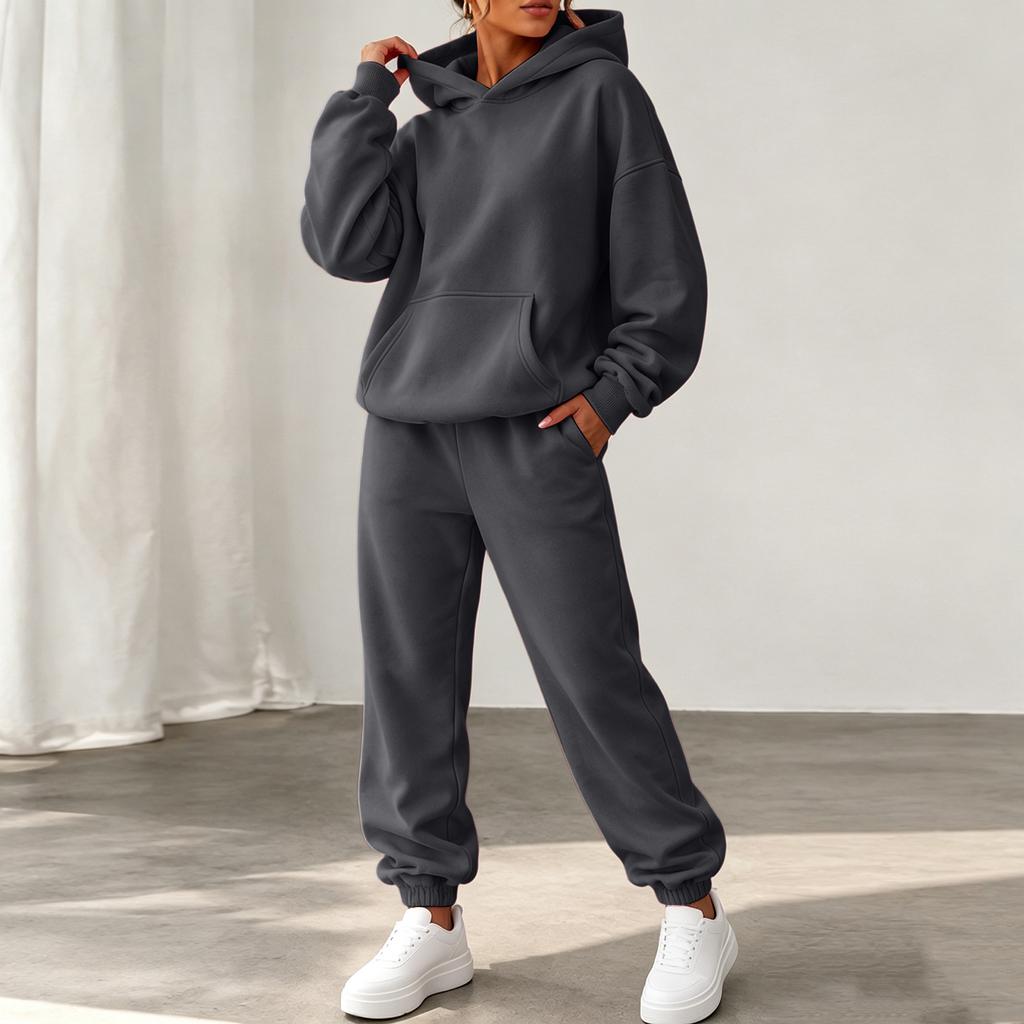 Women's Trendy Color -Lined Casual Two-Piece Set with Long Sleeve Top, Pockets and Cuffed Jogger Pants