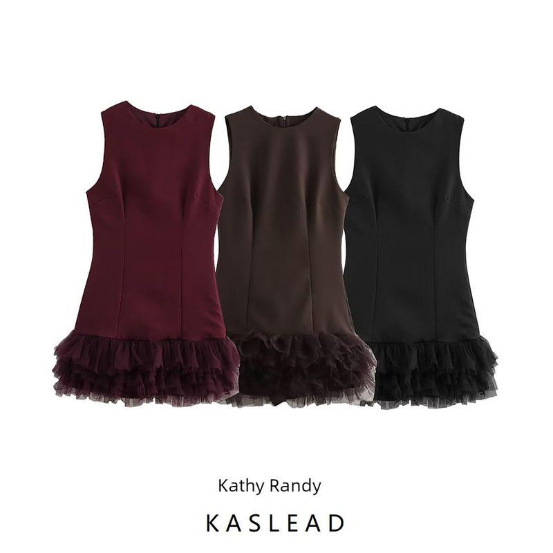 Kaslead New Arrival Women's Clothing Fashion Style Fashion Minimalist Silk Net Patchwork Dress 4661289
