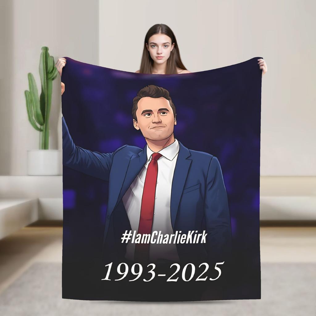 Charlie Kirk Blanket Warm Print Plush Throw Blanket For Bedroom Travel Office Flannel Bedspread Bed Cover