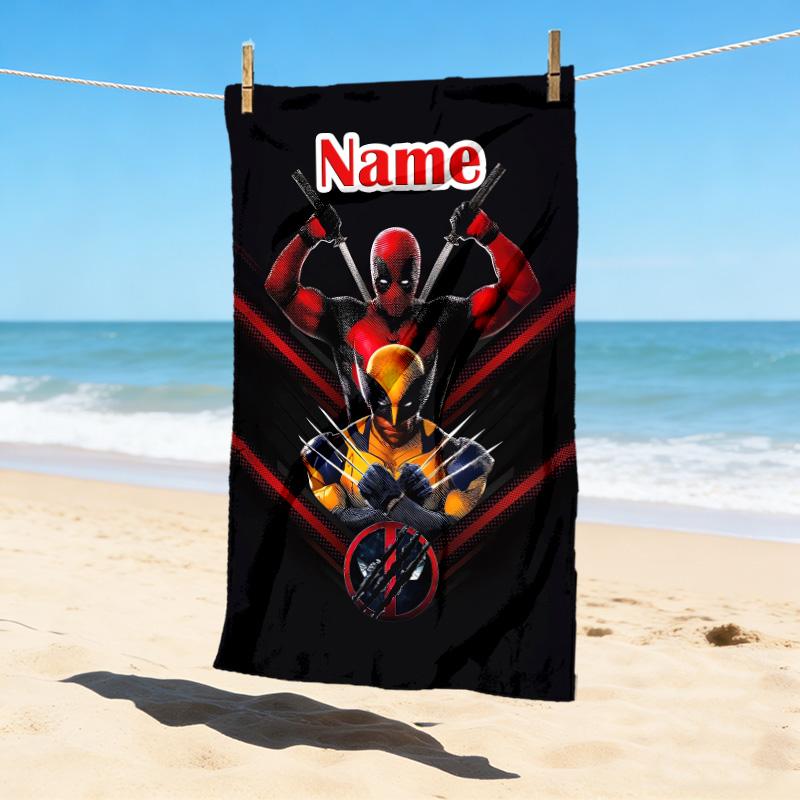 Custom Name Deadpool Armor Stylish Digital Printing Beach Towel Quick‑Drying Absorbent Blanket for Beach Pool Gym Travel