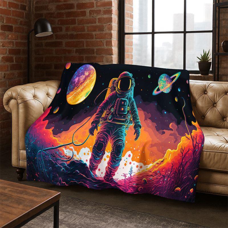 Cartoon Astronaut Universe Spaceman Outer Space Flannel Blanket Soft Warm Throw Blanket for Bedroom Living Room Bed Travel kids