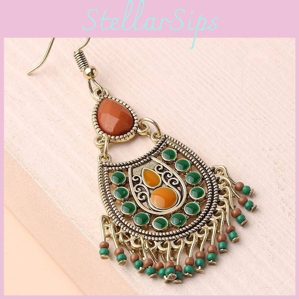 Vintage Inspired Long Metal Dangle Earrings With Dot Waterdrop Design For Ladies