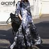 QICED Women's Loose Fit Maxi Dress with Long Sleeves and Floral Print