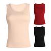 Women Thermal Vest Round Neck Sleeveless Thick Fleece Lining Bottom Vest Solid Color High-Elastic Fit Thermal Tops