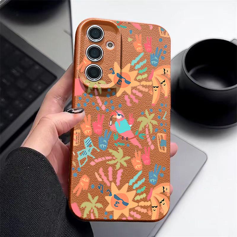 Colorful Cartoon Pattern Case For Samsung Galaxy S25 Edge S24 Ultra S23 S22 Plus S21 FE S26 Ultra Leather Texture Silicone Cover