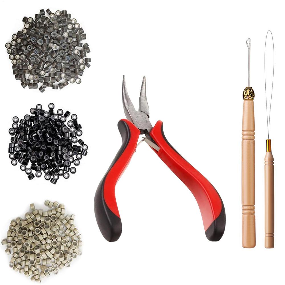 

Hair Extensions Tool Kit Hair Extension Pliers Pulling Hook Bead Device Tool Kits with pliers and threaders Hairstyling tool