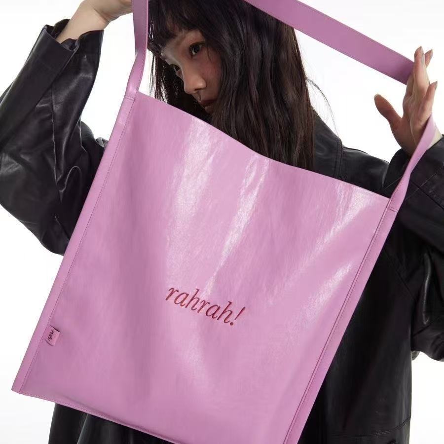 Solid Color Tote Bag With Embroidered Letters For Daily Use