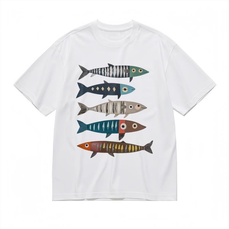 Women's Comfy Slight Stretch Classic T-Shirt Colorful Fish Graphic Tee
