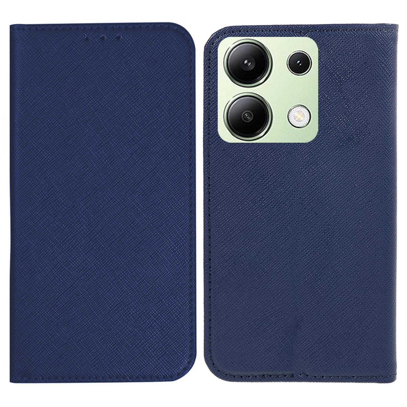

For Xiaomi Redmi Note 13 4G Wallet Case Cross Texture Leather Flip Phone Cover Dark Blue