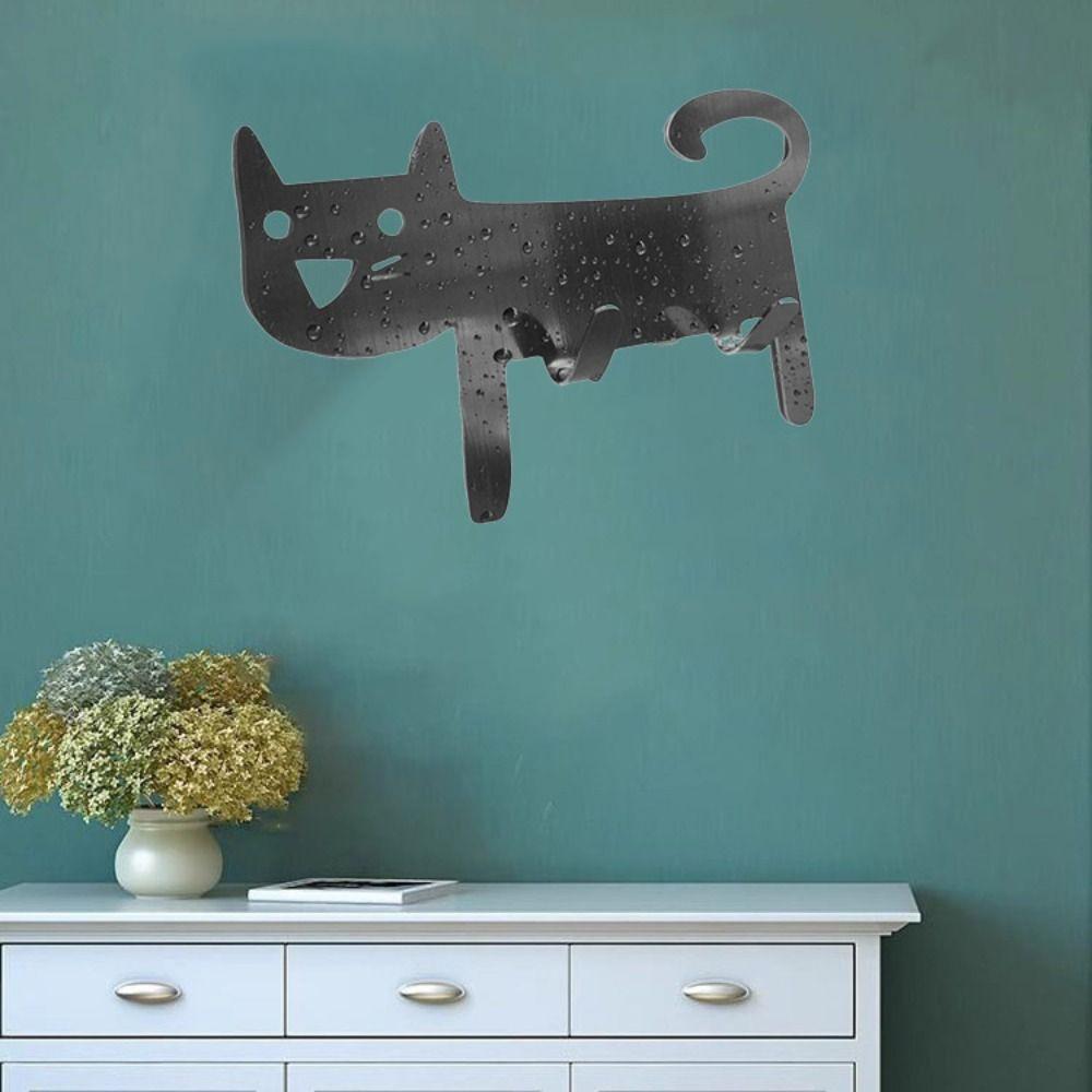 Self-Adhesive Metal Cat Shaped Hook Cartoon Storage Hook Cute Keys Towel Hanger  for Home