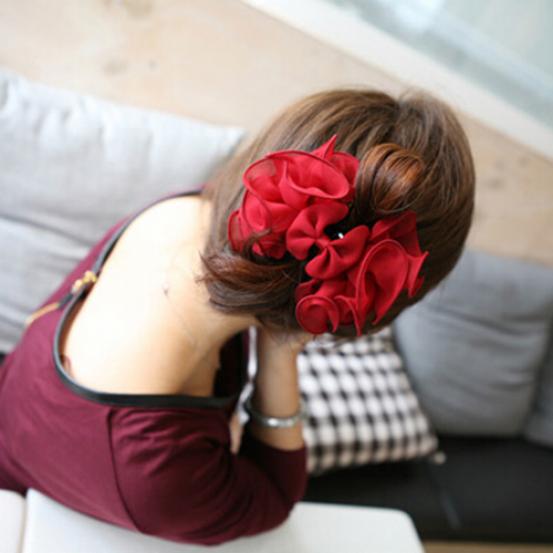 KOREAN WOMENS CHIFFON ROSE FLOWER BOW JAW PIN CLIP BARRETTE HAIR CLAW ACCESSORY KOREAN WOMENS CHIFFON ROSE FLOWER BOW JAW PIN CLIP BARRETTE HAIR CLAW ACCESSORY