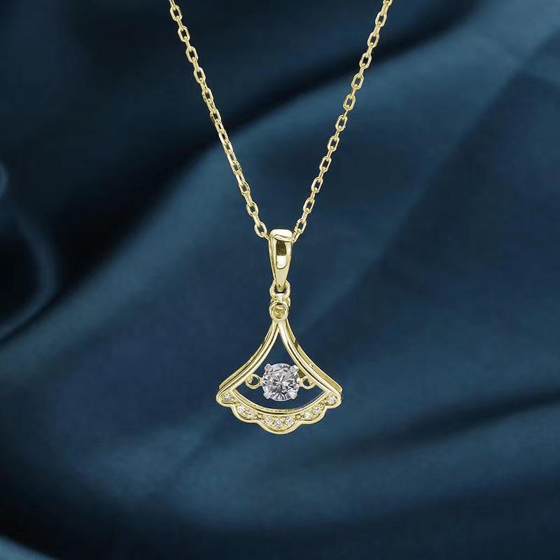Elegant Fan-Shaped Diamond Pendant Necklace for Women - Korean Style, Trendy & Versatile Clavicle Accessory