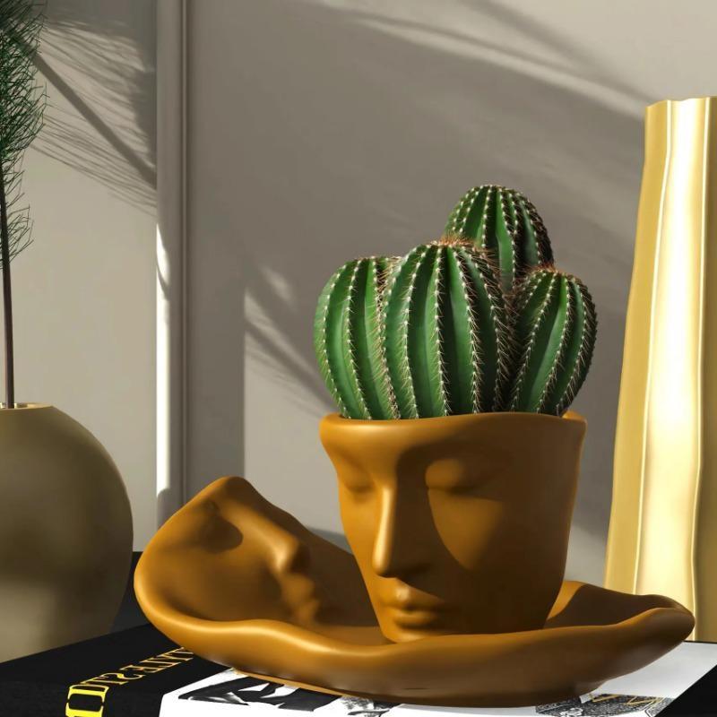 Abstract Face Storage Flowerpot Mold Humanface Mold DIY Epoxy Resin Cement Gypsum Candle Container Cup Silicone Mould Gardening Decorative Crafts