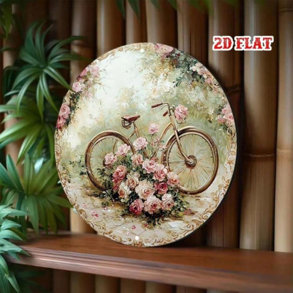 Vintage Floral Tin Sign Roses Bicycle Wall Art Decor Home Decoration