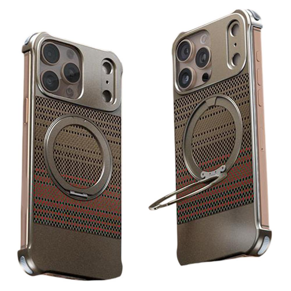 Magnetyczne etui na iPhone 14 Pro Max Bezramkowe Tekstura włókna węglowego PU Metalowe etui na telefon ze stojakiem