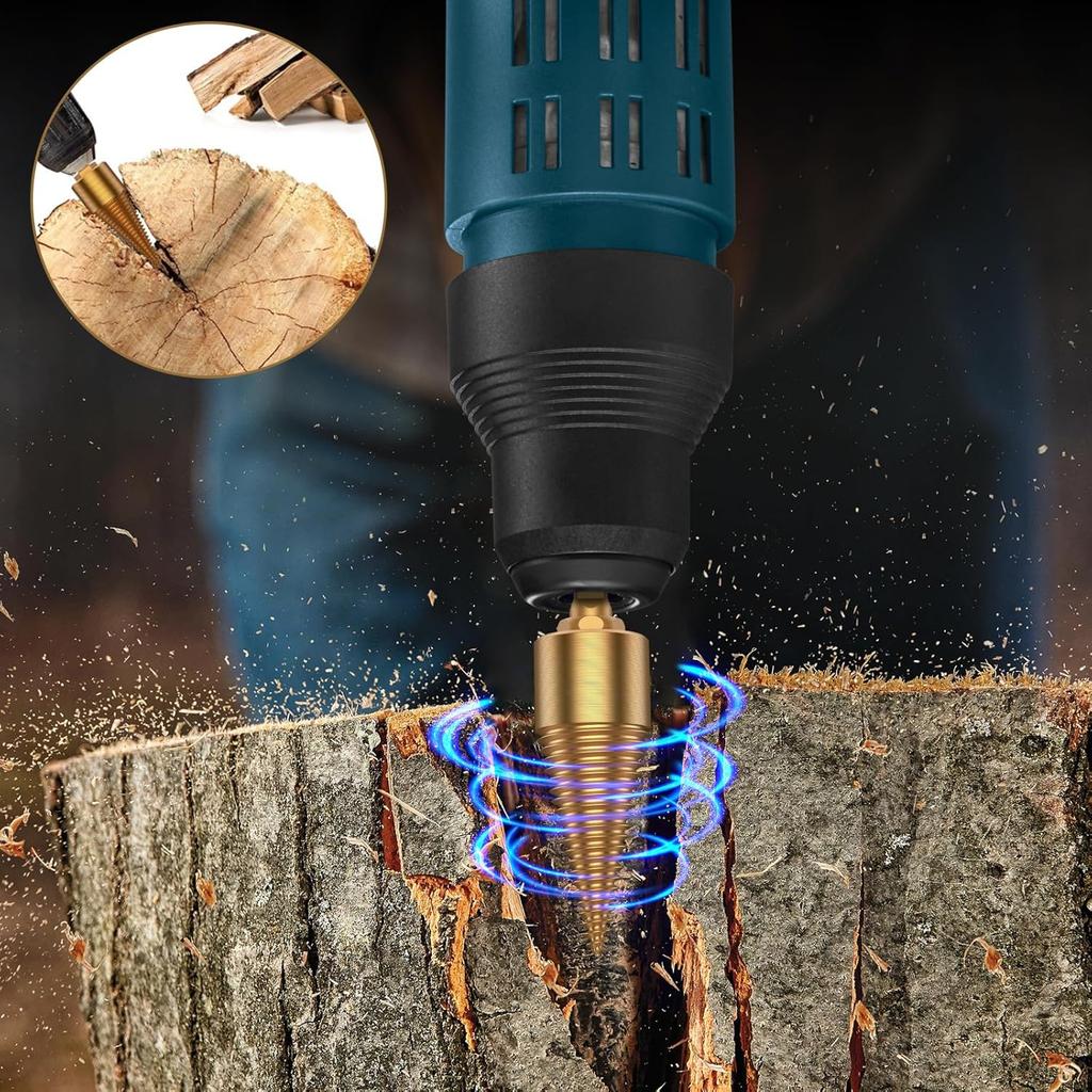 Firewood Drill Bit Set, Easy To Use Fire Wood Splitter Drill Bit Tool, High Efficient Wood Splitting Drill Bit with 4 Replacement Rod, Wear Resistant