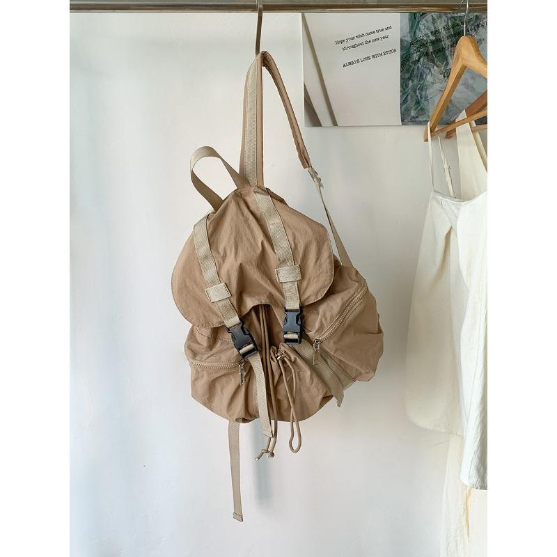 Flip Pull Rope Pleated Backpack Simple Female College Student Schoolbag Casual Buckle Large Capacity Backpack