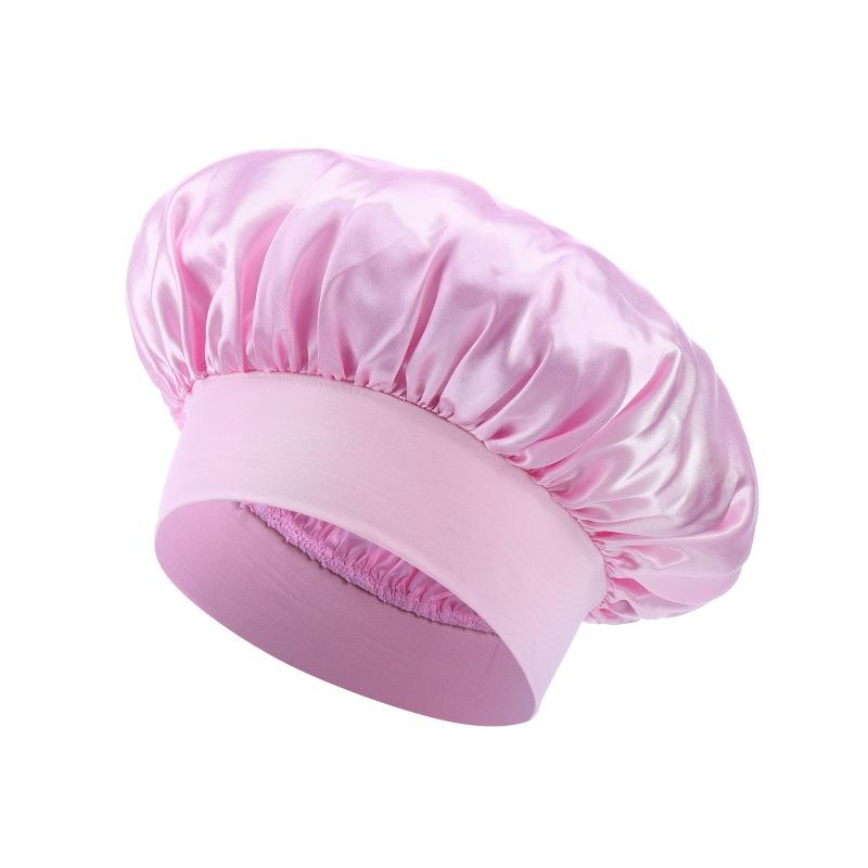 Nightcap High Elastic Headscarf Shower Cap Solid Color Hair Care Hat Satin Satin Big Brim