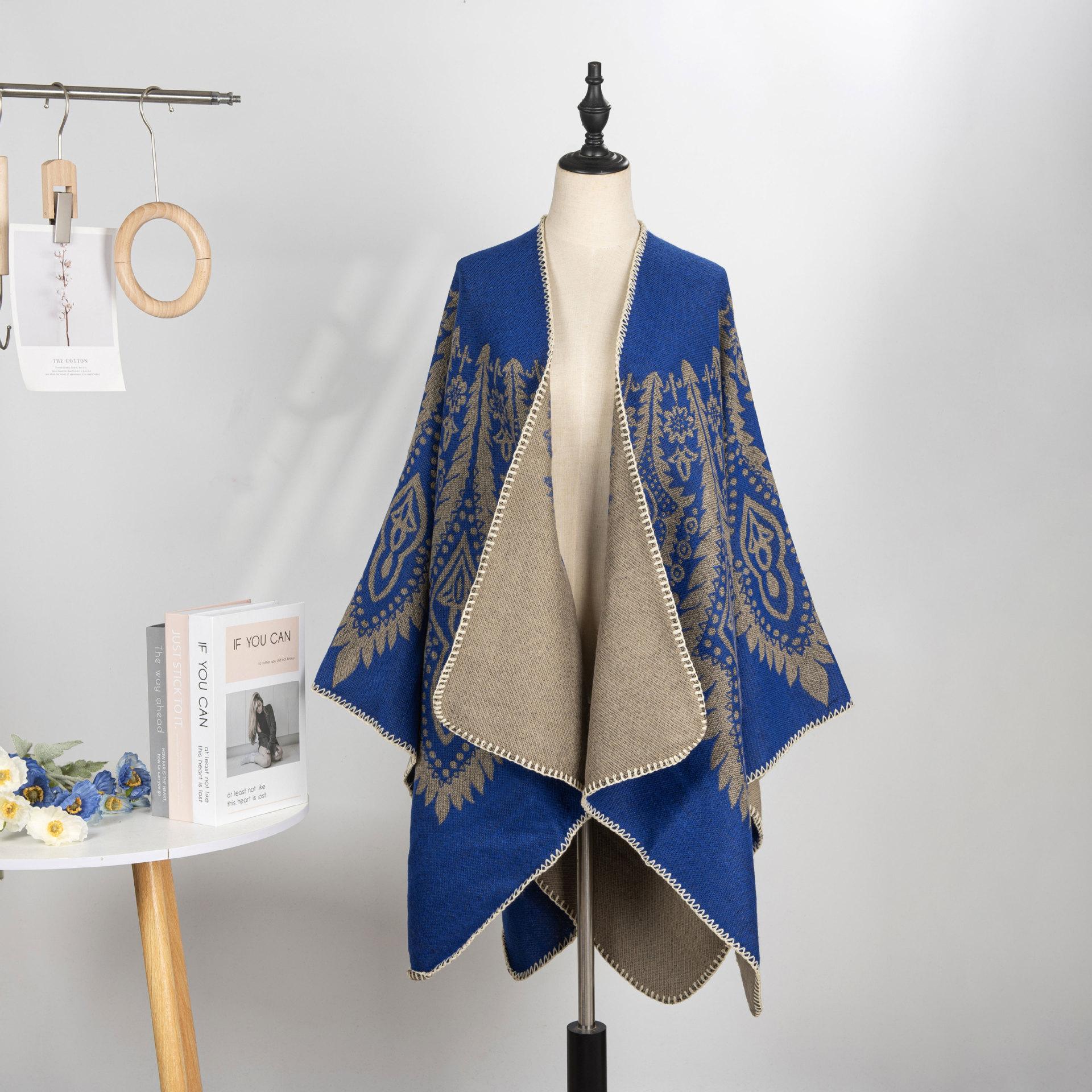 

Холодный и теплый жаккардовый шаль-жакет «Павлин», ретро-тотем, черный и синий, имитация кашемира, утолщенная шаль с разрезом 131*150CM сапфир синий