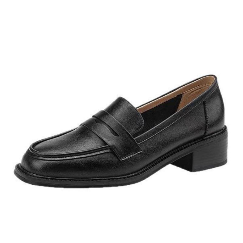 

Модная женская обувь на среднем каблуке в британском стиле 2025 Весна Новые Ретро Универсальные Туфли-лодочки Круглый Носок Повседневные Удобные Мягкие Женские Лоферы 39 чёрный