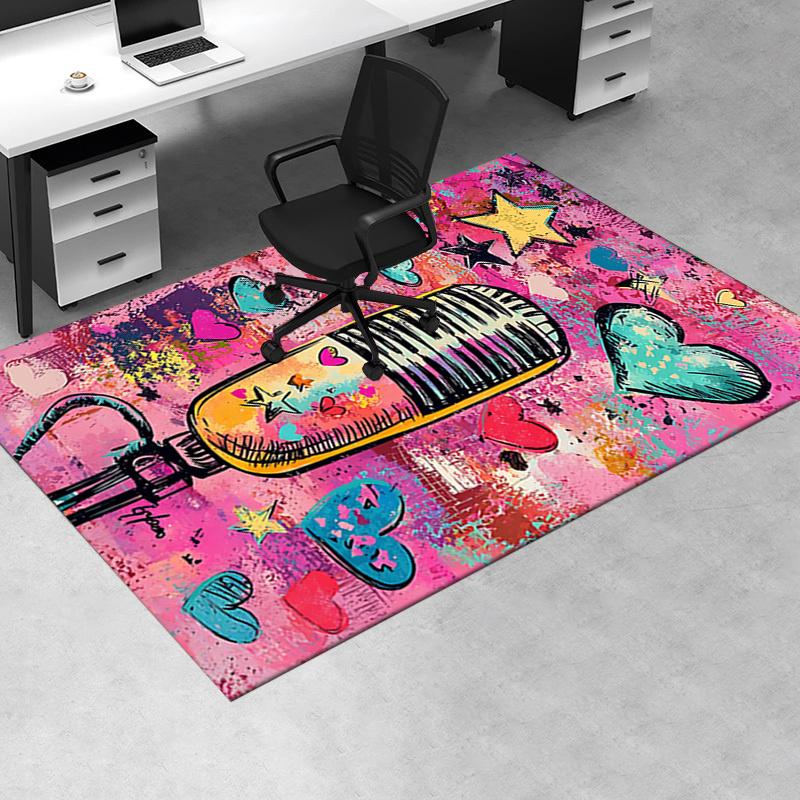 Office Carpet Chair Mat: Vibrant Microphone Design, Perfect for Home Decor, Office Use, and Gifts Suitable for Bedrooms, Living Rooms, and All Rooms