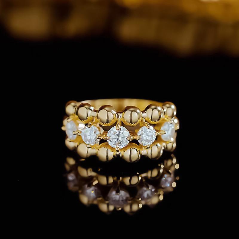 

Hui Zhi Yi 2023 Autumn Romantic Series Gold-Plated Beaded 925 Sterling Silver Ring Size 8