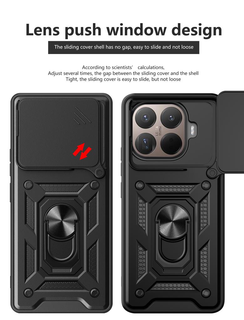 Sliding Window Armor Shockproof Case For Xiaomi 15T Pro Magnetic Ring Holder Camera Lens Protection Phone Cover Coque Fundas