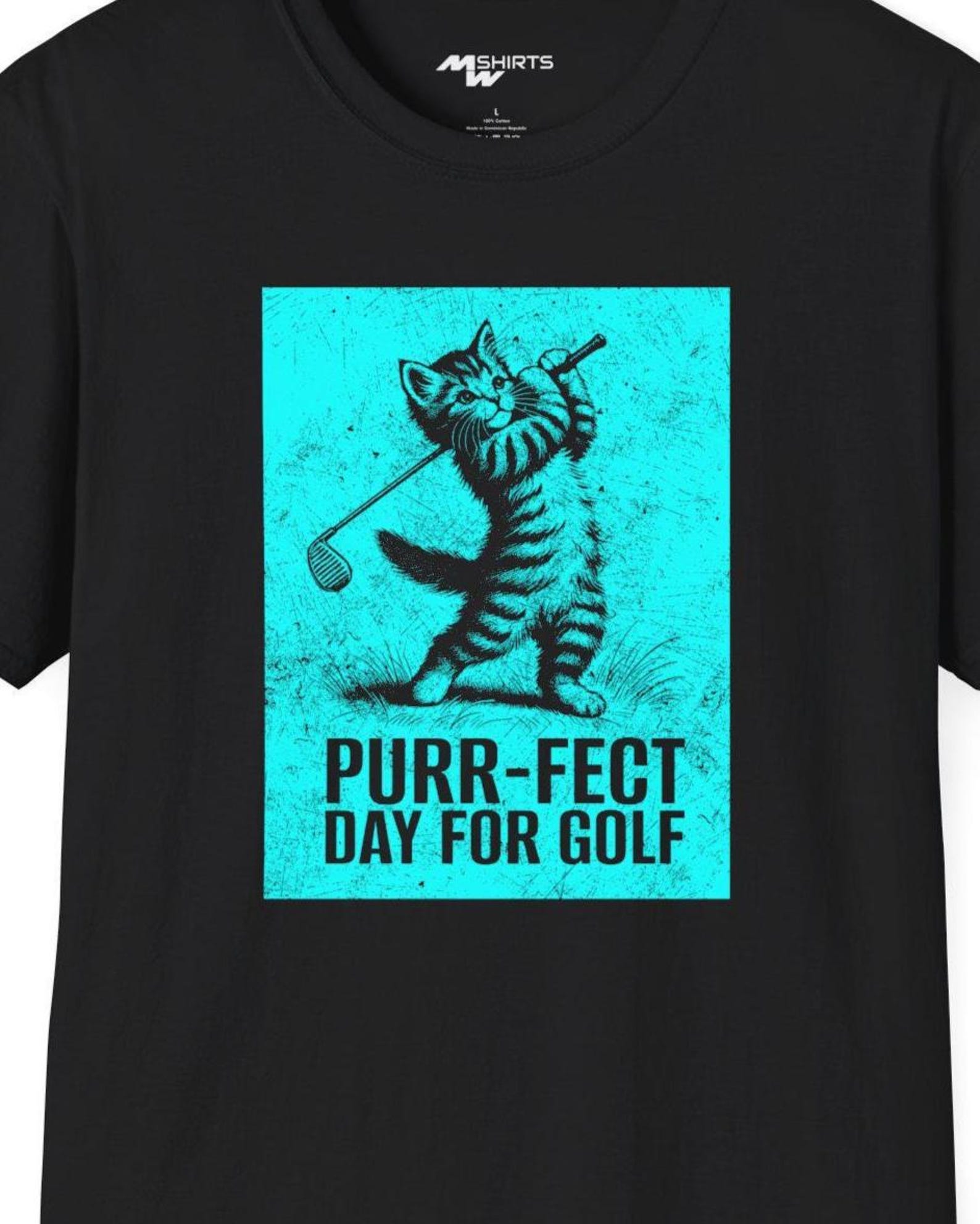 Golfing Kitten T-Shirt: Purr-fect Day, Engraving-Style Design 2XL
