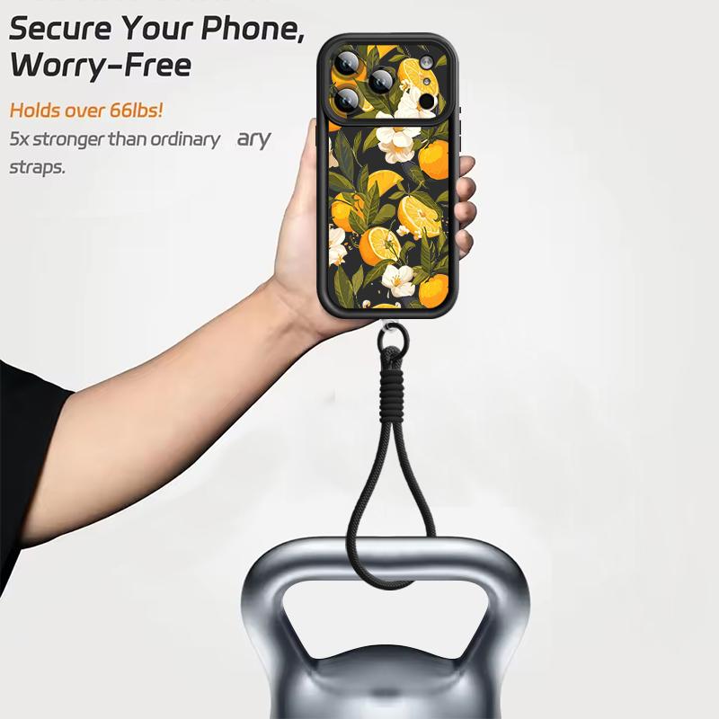 Flowers Fruits Print Lanyard Case For iPhone 18 Pro Max Shockproof Bumper Soft Silicone Cover For iPhone 17 16 15 14 13 Pro Max 17E