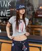 MAHAGRID Flag Applique Ringer Crop Tee Gray(Mg2Gmft513A)