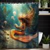 Mermaid Ocean Printed Shower Curtain Vintage Retro Teal Jellyfish Seaweed For Bathroom Decor