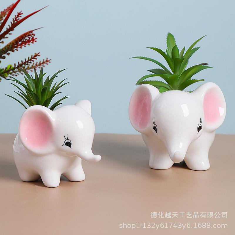 Elephant Ceramic Succulent Pot - Cute Desktop Animal Ornament