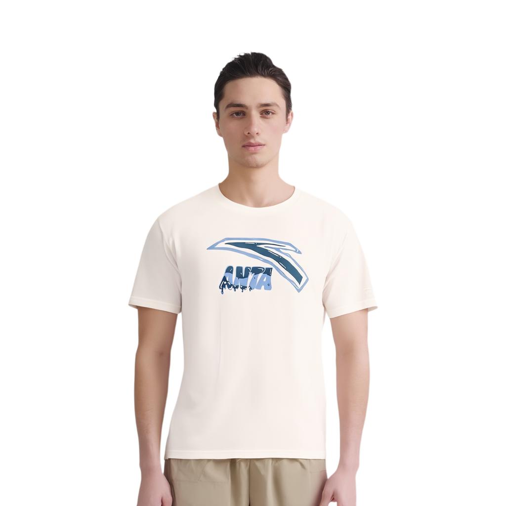 Anta Casual Loose Short Sleeve Knitted T-Shirt Summer 2026 Unisex Tops Ivory 972628117-1