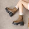 Retro Martin boots women's British style autumn and winter new small thick-soled heightened black thick heel thin short boots