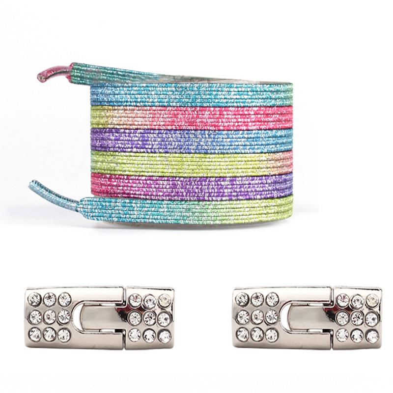 Colorful Diamond Buckle Elastic No-Tie Shoelaces Pearl Detailing Sneaker Shoelaces for Kids & Adults Easy Slip-On Shoe Laces