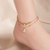 Gold Double Layer Heart Shell  Cylinder Bead Anklet – Romantic Minimalist Jewelry, Love & Elegance Gift for Women