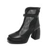2025 Mesh Women's Boots Breathable Square Toe Back Zip Chunky Heels Ankle Sandals Boots Elegant Buckle Modern Boots