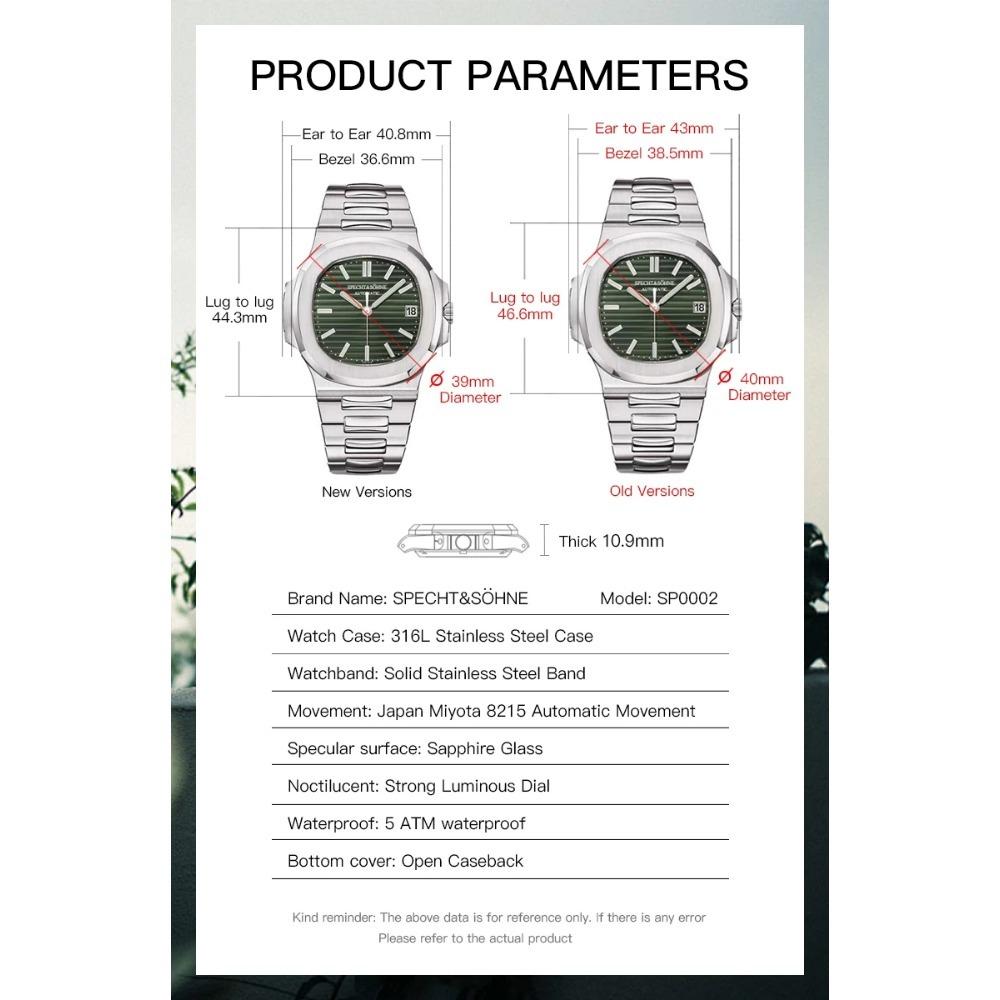 Specht & Söhne Mechanické náramkové hodinky pro muže 5711 Hodinky Miyota 8215 Sportovní hodinky Relogio Masculino
