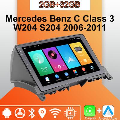 Autoradio Android Carplay pour Mercedes Benz Classe C 3 W204 S204 2006-2011 Lecteur multimédia Unité principale Stéréo Navigation GPS BT WIFI 2 + 32 Go