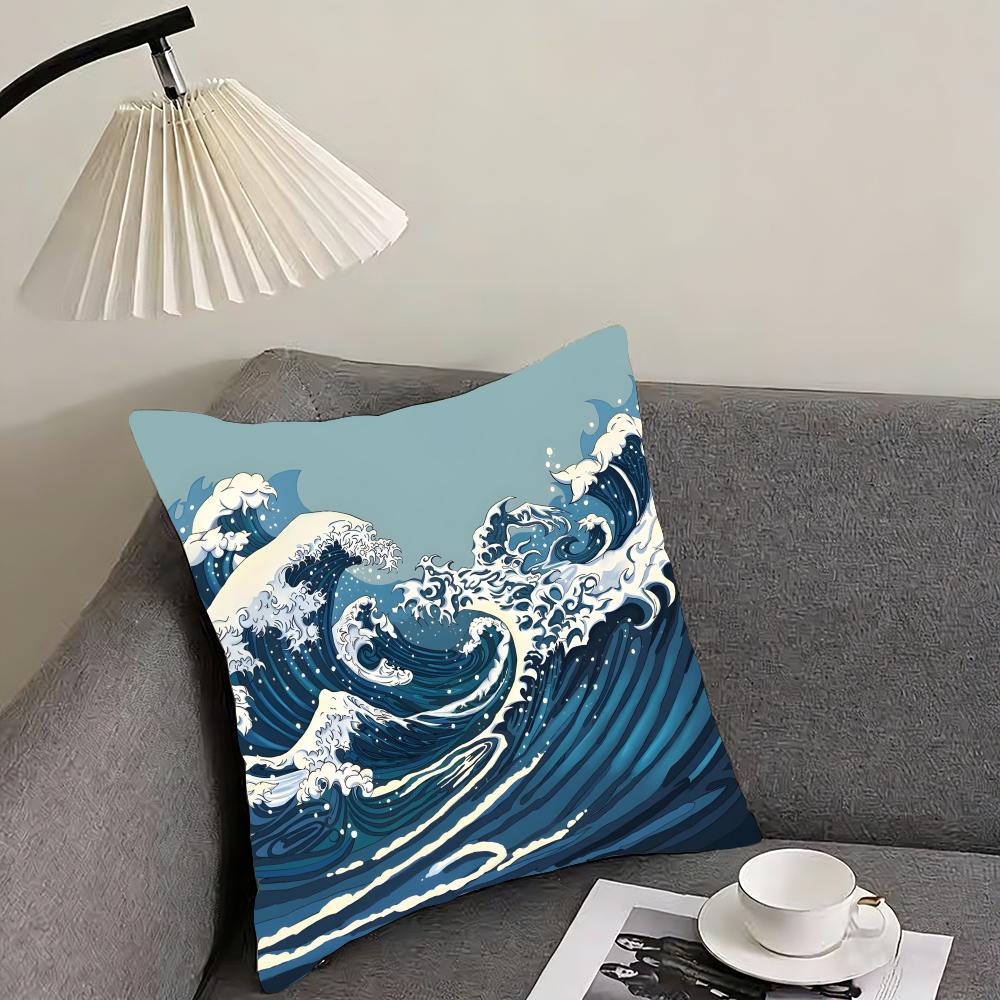 

Waves Japanese Style Cushion Cover Pillowcase Ultra Soft Skin Friendly Fabric Cloud Like Comfort Concealed Zipper 30x30cm