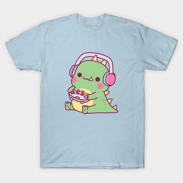 Men Black Print T-shirt Cute Little Dinosaur Playing Video Games No-Cut Transfer Paper Print Cotton Tshirt 3XL светло-синий 1270₽