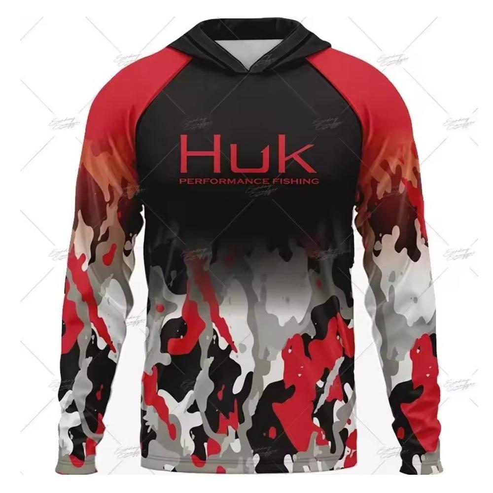 T-shirt a maniche lunghe HUK Tuta da pesca Estiva con cappuccio Protezione solare UV UPF 50+ Traspirante Asciugatura rapida Tuta da pesca