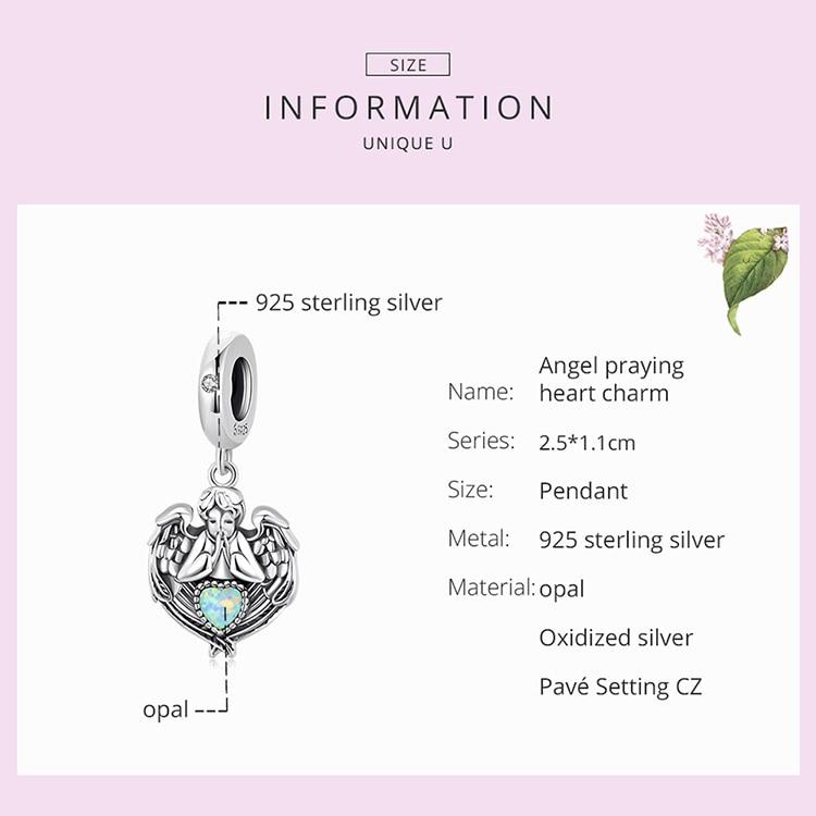 Bisaer Breloc din argint 925 100% înger care se roagă inimă zircon Charms Brățări DIY Brățări Bijuterii pentru femei