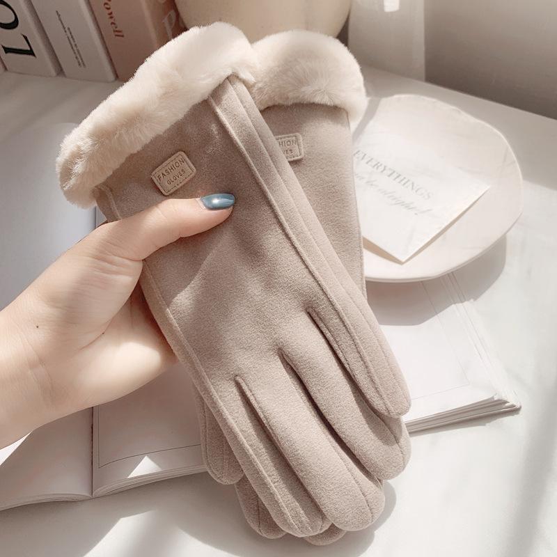 Women'S Autumn Winter Warm Double-Layer Thick Velvet Cycling Cute German Velvet Anti Cold Cycling Windproof Touch Screen Gloves